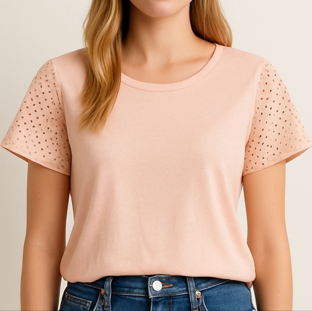 Blush Pink Eyelet Sleeve Tee | J.Crew Factory | Size XL